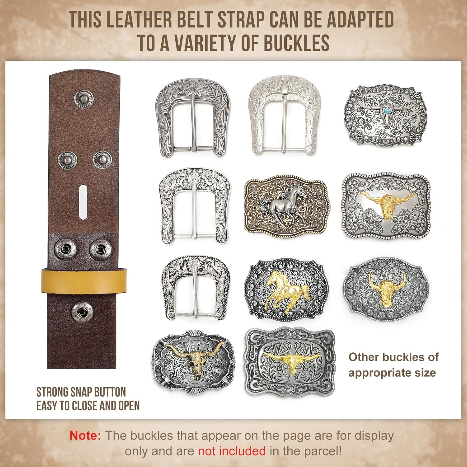 XZQTIVE Western Leather Belt Strap for Men Women Cowboy Cowgirl Black Genuine Leather Belt without Buckle Removeble for Jeans